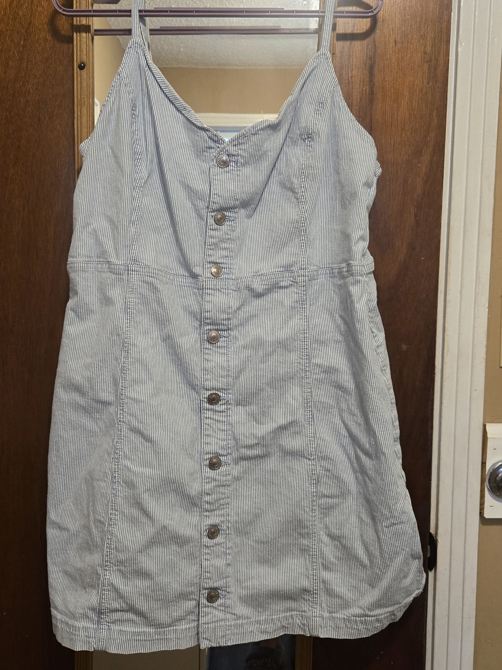 American Eagle Outfitters Light Blue Pinstriped Button-Front Sundress